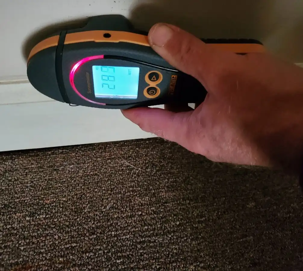 Moisture detection at baseboard during Storm Damage Restoration in Aurora